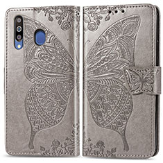 Leather Case Stands Butterfly Flip Cover Holder for Samsung Galaxy A40s Gray