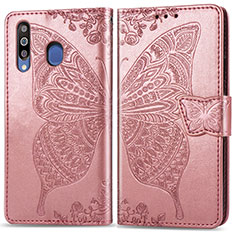 Leather Case Stands Butterfly Flip Cover Holder for Samsung Galaxy A40s Pink