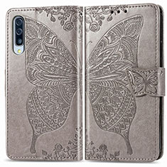 Leather Case Stands Butterfly Flip Cover Holder for Samsung Galaxy A50 Gray