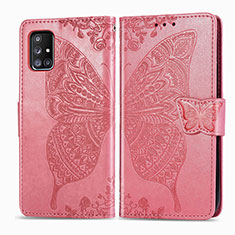 Leather Case Stands Butterfly Flip Cover Holder for Samsung Galaxy A51 4G Hot Pink