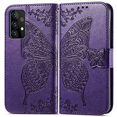 Leather Case Stands Butterfly Flip Cover Holder for Samsung Galaxy A52 4G Purple