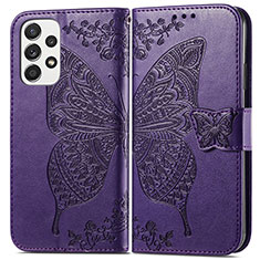 Leather Case Stands Butterfly Flip Cover Holder for Samsung Galaxy A53 5G Purple
