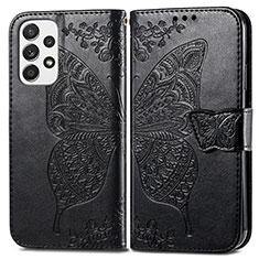 Leather Case Stands Butterfly Flip Cover Holder for Samsung Galaxy A73 5G Black