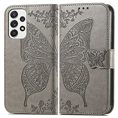 Leather Case Stands Butterfly Flip Cover Holder for Samsung Galaxy A73 5G Gray