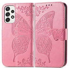 Leather Case Stands Butterfly Flip Cover Holder for Samsung Galaxy A73 5G Hot Pink
