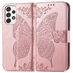 Leather Case Stands Butterfly Flip Cover Holder for Samsung Galaxy A73 5G Pink