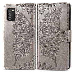 Leather Case Stands Butterfly Flip Cover Holder for Samsung Galaxy F02S SM-E025F Gray