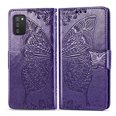 Leather Case Stands Butterfly Flip Cover Holder for Samsung Galaxy F02S SM-E025F Purple