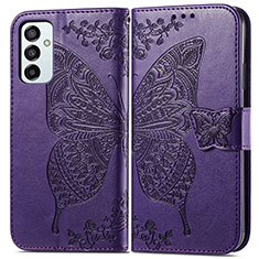 Leather Case Stands Butterfly Flip Cover Holder for Samsung Galaxy F23 5G Purple