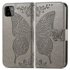 Leather Case Stands Butterfly Flip Cover Holder for Samsung Galaxy F42 5G Gray