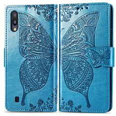 Leather Case Stands Butterfly Flip Cover Holder for Samsung Galaxy M10 Blue