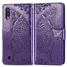 Leather Case Stands Butterfly Flip Cover Holder for Samsung Galaxy M10 Purple