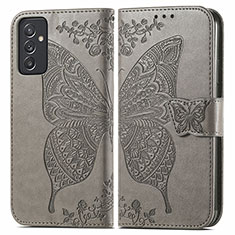 Leather Case Stands Butterfly Flip Cover Holder for Samsung Galaxy M14 5G Gray