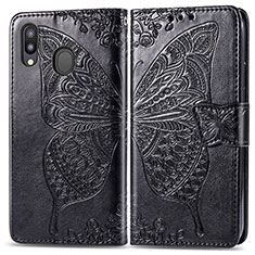 Leather Case Stands Butterfly Flip Cover Holder for Samsung Galaxy M20 Black