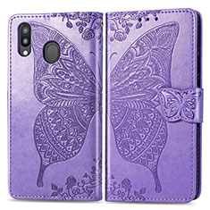 Leather Case Stands Butterfly Flip Cover Holder for Samsung Galaxy M20 Clove Purple