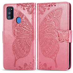 Leather Case Stands Butterfly Flip Cover Holder for Samsung Galaxy M30s Hot Pink