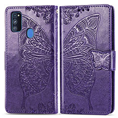 Leather Case Stands Butterfly Flip Cover Holder for Samsung Galaxy M30s Purple