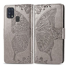 Leather Case Stands Butterfly Flip Cover Holder for Samsung Galaxy M31 Gray