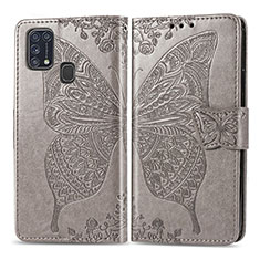 Leather Case Stands Butterfly Flip Cover Holder for Samsung Galaxy M31 Prime Edition Gray