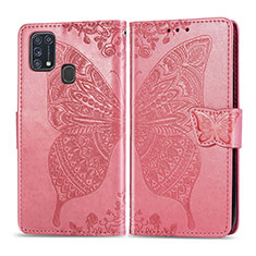 Leather Case Stands Butterfly Flip Cover Holder for Samsung Galaxy M31 Prime Edition Hot Pink