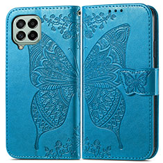 Leather Case Stands Butterfly Flip Cover Holder for Samsung Galaxy M53 5G Blue