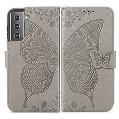 Leather Case Stands Butterfly Flip Cover Holder for Samsung Galaxy S21 5G Gray