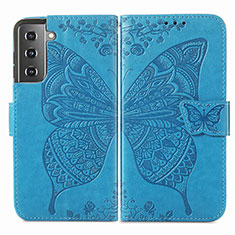 Leather Case Stands Butterfly Flip Cover Holder for Samsung Galaxy S22 Plus 5G Blue