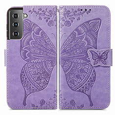 Leather Case Stands Butterfly Flip Cover Holder for Samsung Galaxy S22 Plus 5G Clove Purple