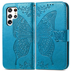 Leather Case Stands Butterfly Flip Cover Holder for Samsung Galaxy S24 Ultra 5G Blue