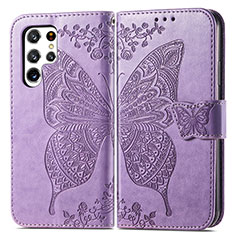 Leather Case Stands Butterfly Flip Cover Holder for Samsung Galaxy S24 Ultra 5G Clove Purple