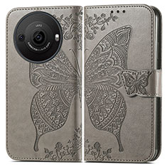 Leather Case Stands Butterfly Flip Cover Holder for Sharp Aquos R8 Pro Gray