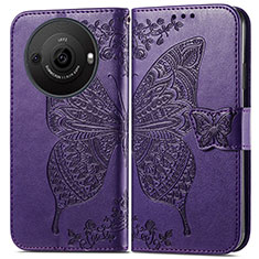 Leather Case Stands Butterfly Flip Cover Holder for Sharp Aquos R8 Pro Purple