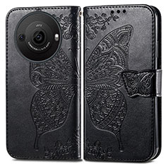 Leather Case Stands Butterfly Flip Cover Holder for Sharp Aquos R8s Pro Black