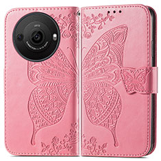 Leather Case Stands Butterfly Flip Cover Holder for Sharp Aquos R8s Pro Hot Pink