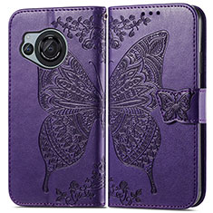 Leather Case Stands Butterfly Flip Cover Holder for Sharp Aquos R8s Purple