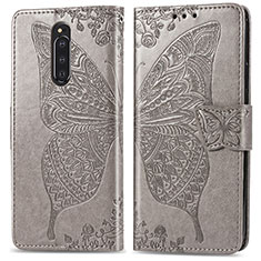 Leather Case Stands Butterfly Flip Cover Holder for Sony Xperia 1 Gray