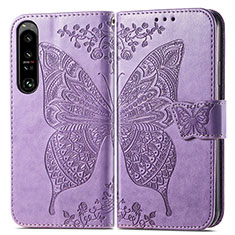 Leather Case Stands Butterfly Flip Cover Holder for Sony Xperia 1 IV Clove Purple