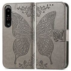 Leather Case Stands Butterfly Flip Cover Holder for Sony Xperia 1 IV Gray