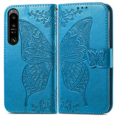 Leather Case Stands Butterfly Flip Cover Holder for Sony Xperia 1 IV SO-51C Blue