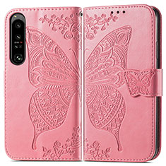 Leather Case Stands Butterfly Flip Cover Holder for Sony Xperia 1 IV SO-51C Hot Pink