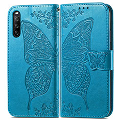 Leather Case Stands Butterfly Flip Cover Holder for Sony Xperia 10 III Lite Blue