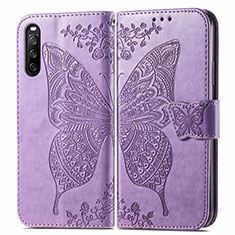 Leather Case Stands Butterfly Flip Cover Holder for Sony Xperia 10 III SO-52B Clove Purple