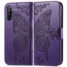 Leather Case Stands Butterfly Flip Cover Holder for Sony Xperia 10 III SO-52B Purple