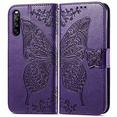 Leather Case Stands Butterfly Flip Cover Holder for Sony Xperia 10 III SOG04 Purple