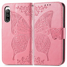 Leather Case Stands Butterfly Flip Cover Holder for Sony Xperia 10 IV SO-52C Hot Pink