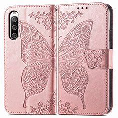 Leather Case Stands Butterfly Flip Cover Holder for Sony Xperia 10 IV SO-52C Pink