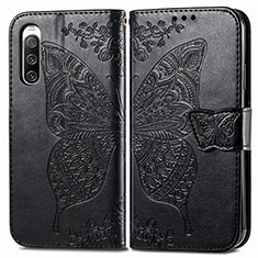 Leather Case Stands Butterfly Flip Cover Holder for Sony Xperia 10 IV SOG07 Black