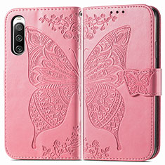 Leather Case Stands Butterfly Flip Cover Holder for Sony Xperia 10 IV SOG07 Hot Pink