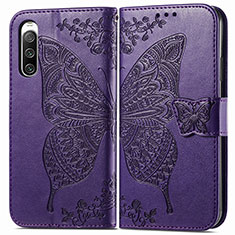 Leather Case Stands Butterfly Flip Cover Holder for Sony Xperia 10 IV SOG07 Purple