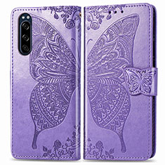 Leather Case Stands Butterfly Flip Cover Holder for Sony Xperia 5 Clove Purple